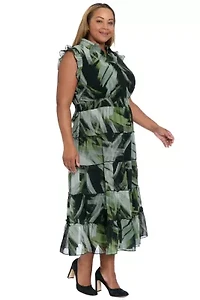 Ruffle Sleeve Smocked Midi Dress