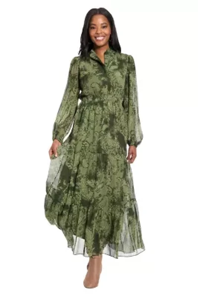 Ruffle Neck Smocked Maxi