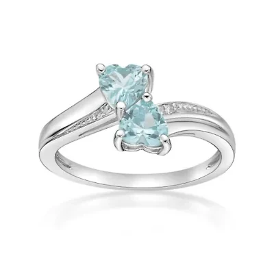 Lab Created Sterling Silver Gemstone and Diamond Accent Heart Bypass Ring