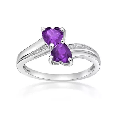 Sterling Silver Gemstone and Diamond Accent Heart Bypass Ring