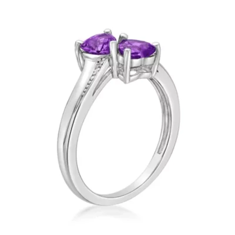 Sterling Silver Gemstone and Diamond Accent Heart Bypass Ring