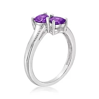 Sterling Silver Gemstone and Diamond Accent Heart Bypass Ring