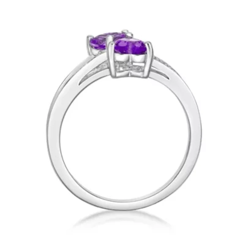 Sterling Silver Gemstone and Diamond Accent Heart Bypass Ring