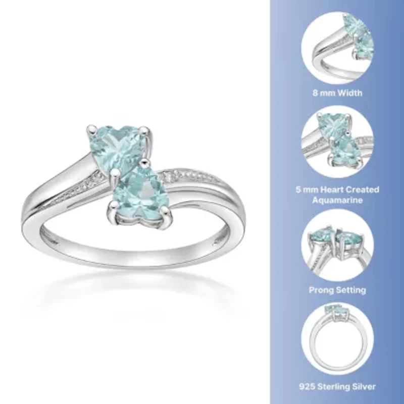 Lab Created Sterling Silver Gemstone and Diamond Accent Heart Bypass Ring