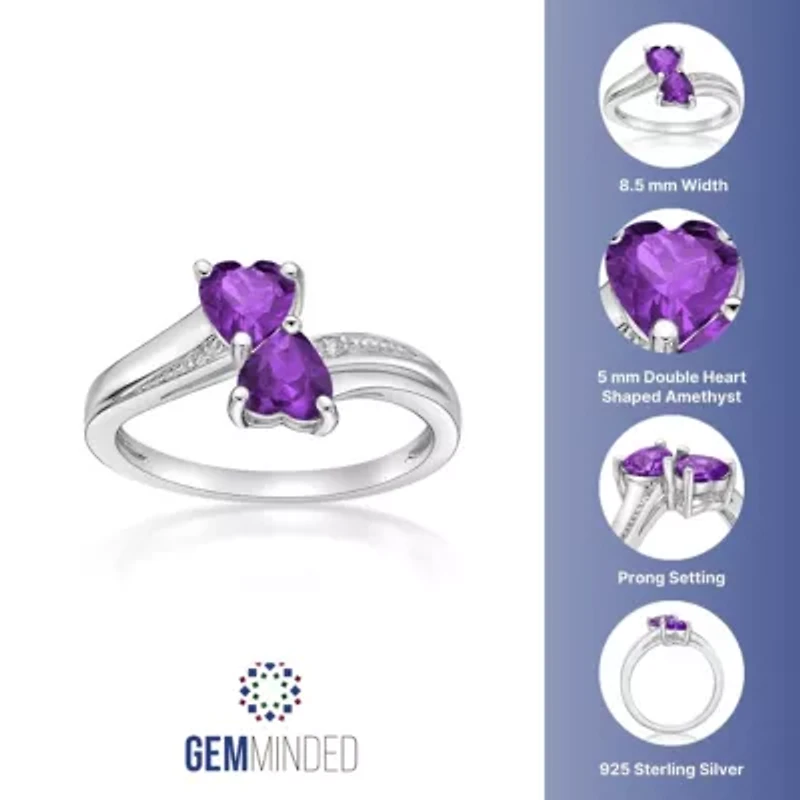 Sterling Silver Gemstone and Diamond Accent Heart Bypass Ring