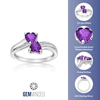 Sterling Silver Gemstone and Diamond Accent Heart Bypass Ring