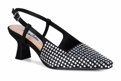 Shana, Rhinestone Slingback With Metallic Back Trim Heel