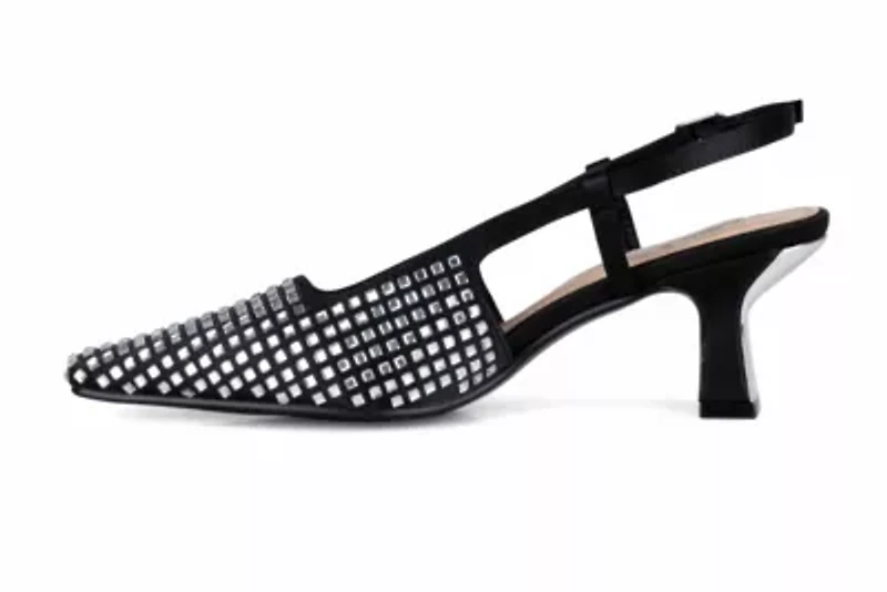Shana, Rhinestone Slingback With Metallic Back Trim Heel