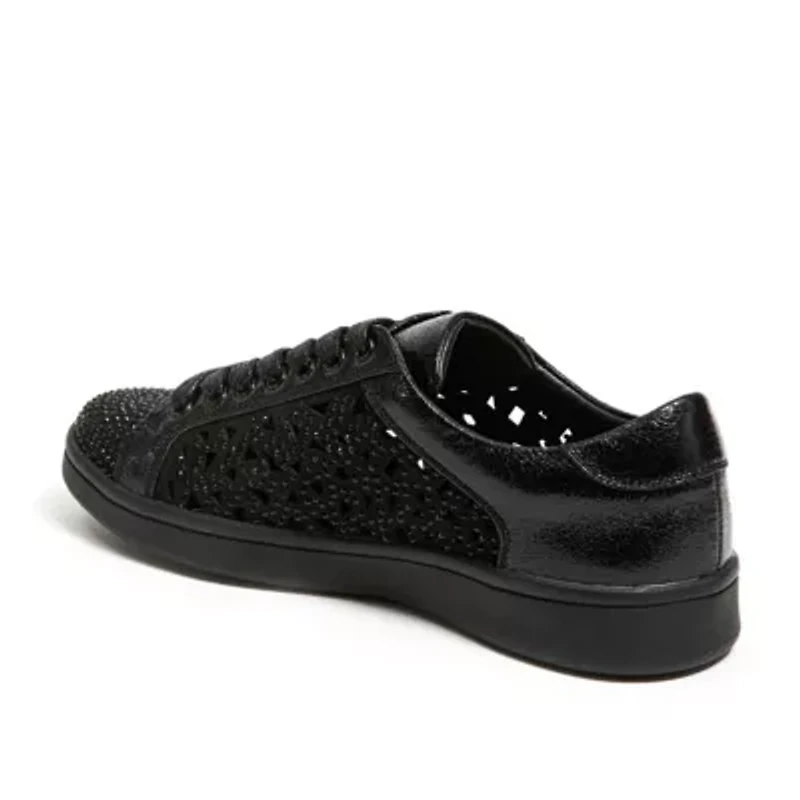 Paris, Low Top Laser Cut Sneaker With Rhinestones