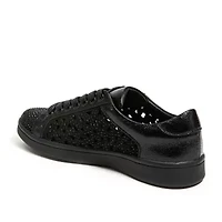 Paris, Low Top Laser Cut Sneaker With Rhinestones