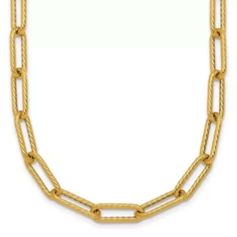 14K Yellow Gold Polished and Twisted Oval Link 24-inch Necklace