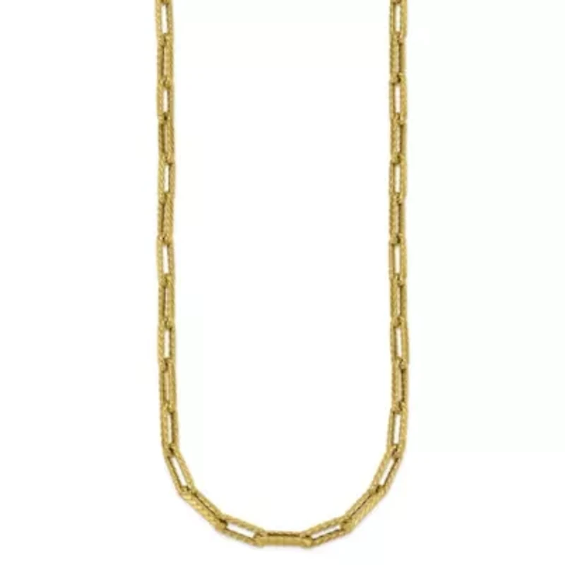 14K Yellow Gold Polished Twist Texture Paperclip Link Chain 24-inch Necklace