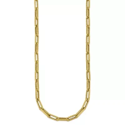 14K Yellow Gold Polished Twist Texture Paperclip Link Chain 24-inch Necklace