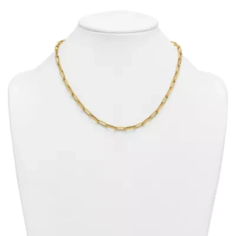 14K Yellow Gold Polished Twist Texture Paperclip Link Chain 24-inch Necklace
