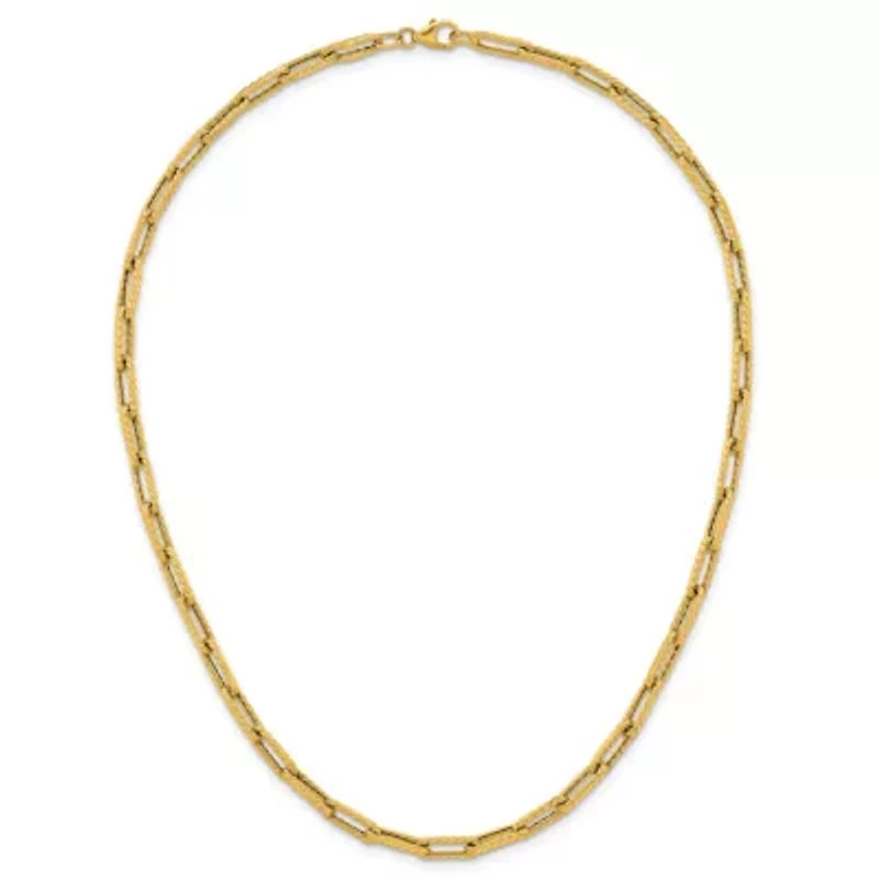 14K Yellow Gold Polished Twist Texture Paperclip Link Chain 24-inch Necklace