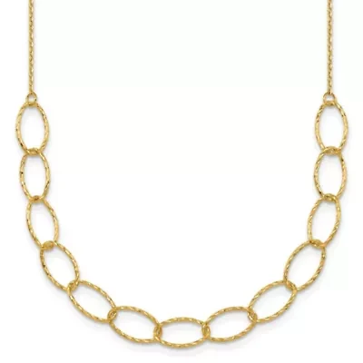 14K Yellow Gold Polished Diamond Cut Oval Link 24-inch Necklace