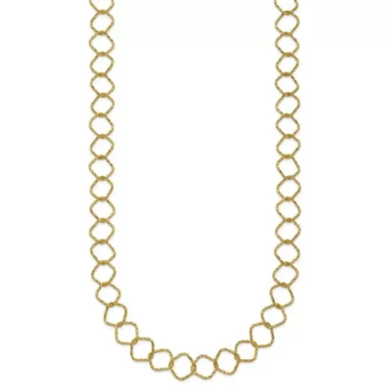 14K Yellow Gold Polished Diamond Cut Geometric Link 18-inch Necklace