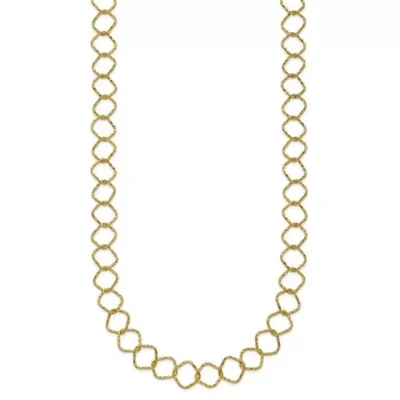 14K Yellow Gold Polished Diamond Cut Geometric Link 18-inch Necklace