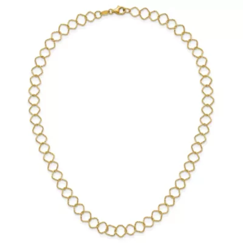 14K Yellow Gold Polished Diamond Cut Geometric Link 18-inch Necklace