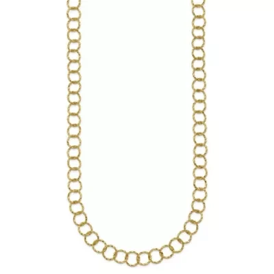 14K Yellow Gold Polished Diamond Cut Circle Link 18-inch Necklace