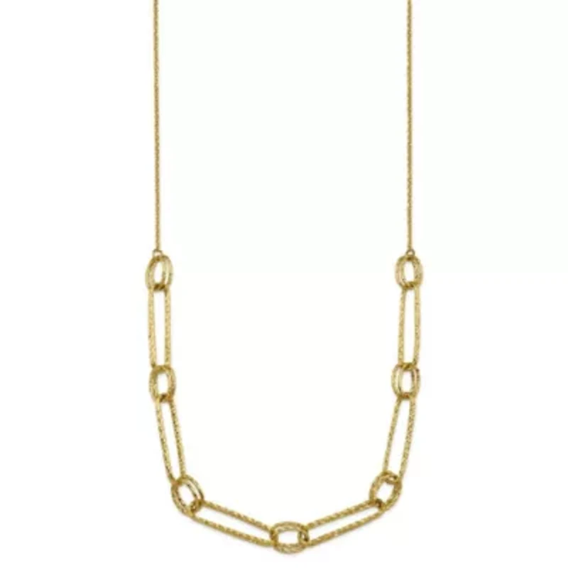 14K Yellow Gold Polished Diamond Cut Fancy Link 24-inch Necklace
