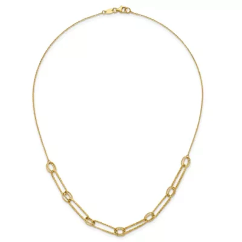 14K Yellow Gold Polished Diamond Cut Fancy Link 24-inch Necklace