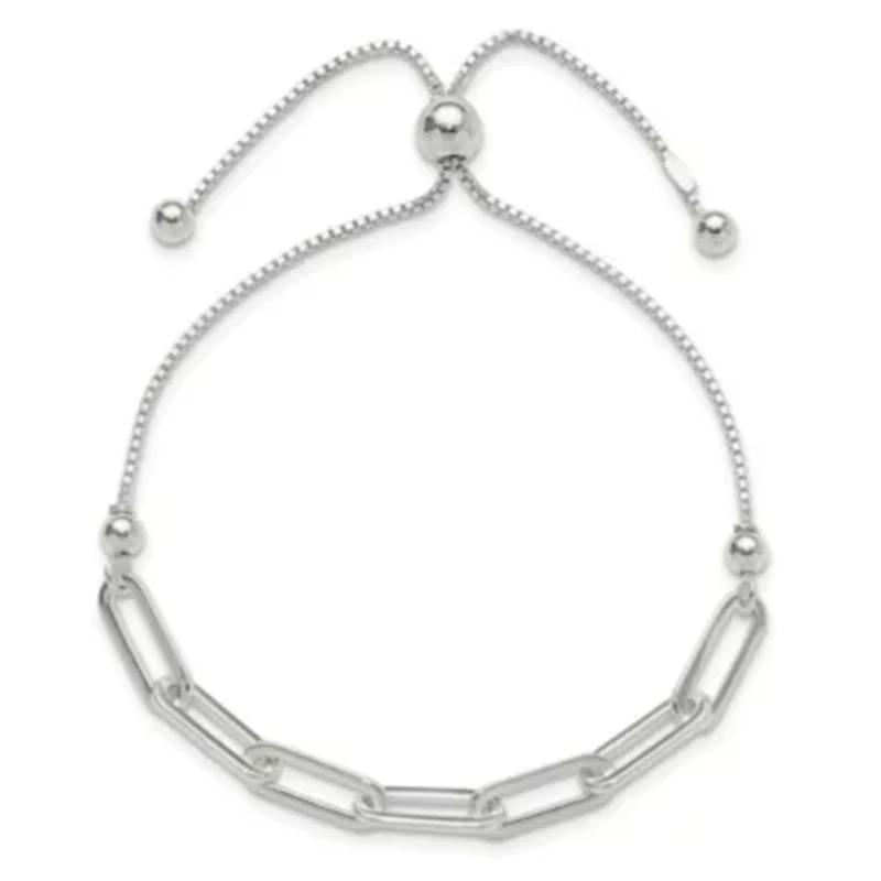 Sterling Silver Gold-tone Polished Paperclip Link Adjustable Bracelet