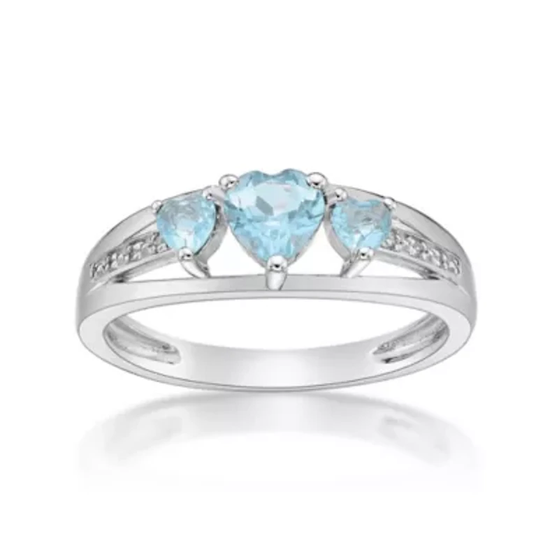 Lab Created Sterling Silver Gemstone and Diamond Accent Heart 3-Stone Ring