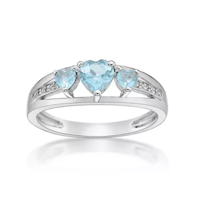Lab Created Sterling Silver Gemstone and Diamond Accent Heart 3-Stone Ring
