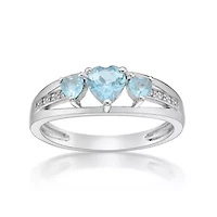 Lab Created Sterling Silver Gemstone and Diamond Accent Heart 3-Stone Ring