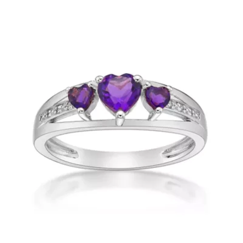 Lab Created Sterling Silver Gemstone and Diamond Accent Heart 3-Stone Ring