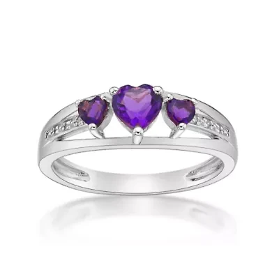 Lab Created Sterling Silver Gemstone and Diamond Accent Heart 3-Stone Ring