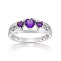 Lab Created Sterling Silver Gemstone and Diamond Accent Heart 3-Stone Ring