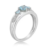 Lab Created Sterling Silver Gemstone and Diamond Accent Heart 3-Stone Ring