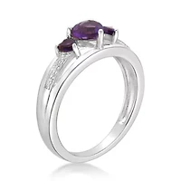 Lab Created Sterling Silver Gemstone and Diamond Accent Heart 3-Stone Ring