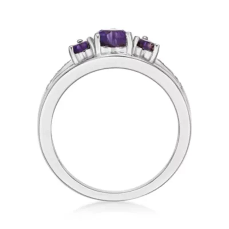 Lab Created Sterling Silver Gemstone and Diamond Accent Heart 3-Stone Ring