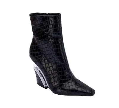 Via, Short Pointed Toe Croco Bootie
