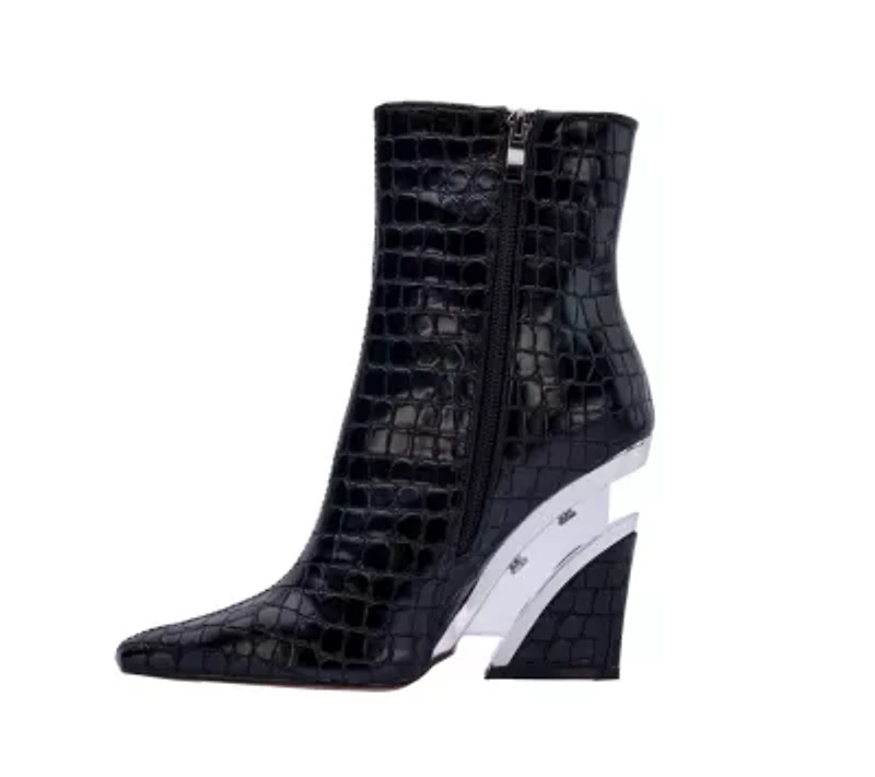 Via, Short Pointed Toe Croco Bootie