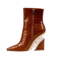 Via, Short Pointed Toe Croco Bootie