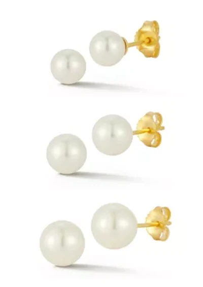 Sterling Silver Pearl Stud Earring 3 Pair Set