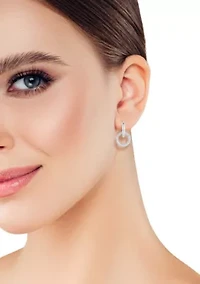 Sterling Silver Open Cubic Zirconia Pave Link Huggie Hoop Earrings