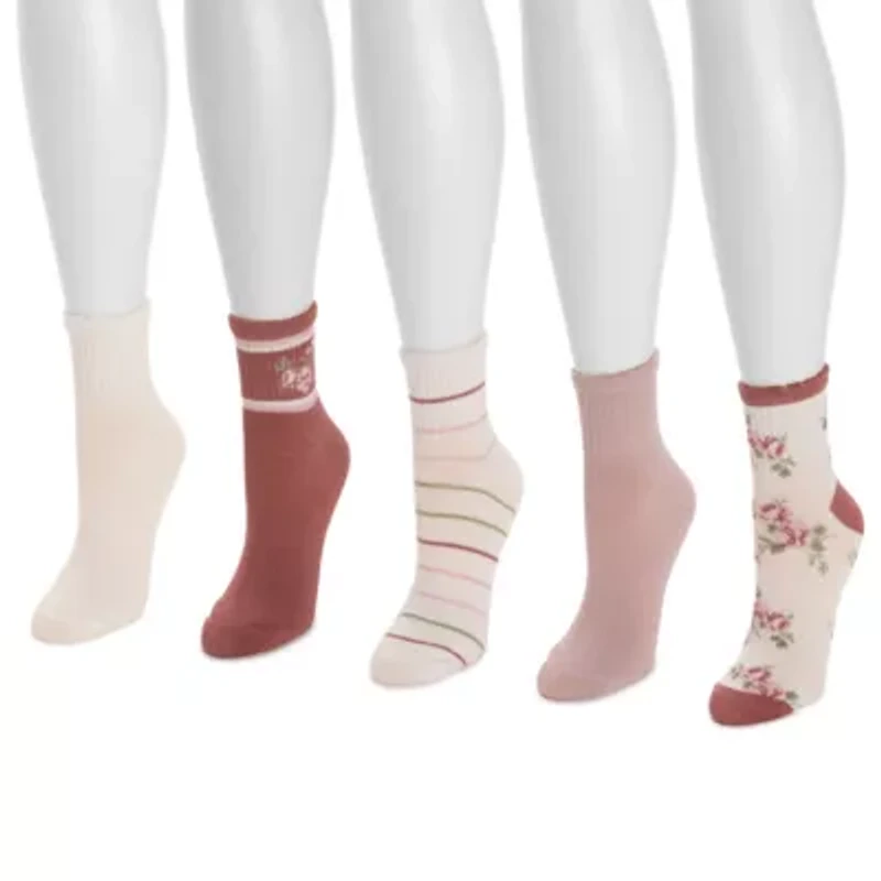 Women's 5 Pk Quarter Crew Novelty Socks