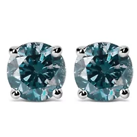 Lab Created 14K Gold Lab Grown Blue Diamond Solitaire Stud Earrings
