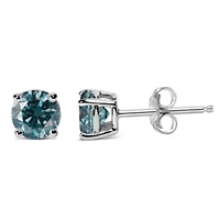 Lab Created 14K Gold Lab Grown Blue Diamond Solitaire Stud Earrings