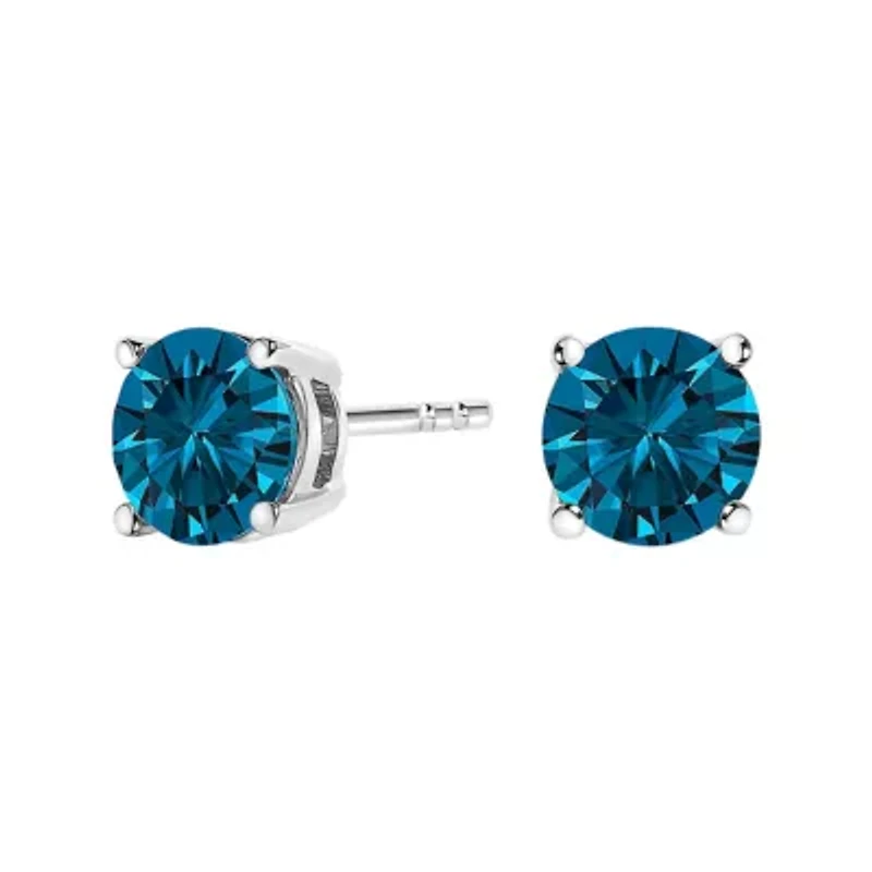 Lab Created 14K Gold Lab Grown Blue Diamond Solitaire Stud Earrings