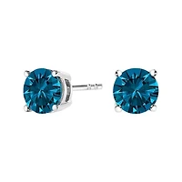Lab Created 14K Gold Lab Grown Blue Diamond Solitaire Stud Earrings
