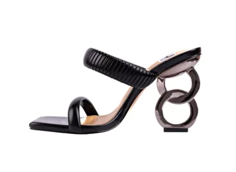 Raddle, Metallic Heel Pleaded Two Band Slide