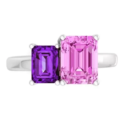 Lab Created Martha Stewart 3 1/4 Carat Amethyst and Pink Sapphire Two Stone Ring Sterling Silver