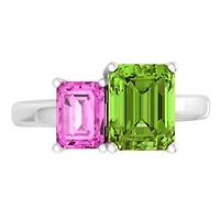Lab Created Martha Stewart 3 1/4 Carat Pink Sapphire and Peridot Two Stone Ring Sterling Silver