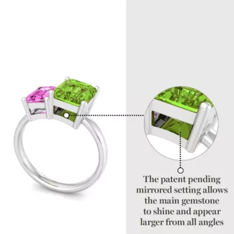 Lab Created Martha Stewart 3 1/4 Carat Pink Sapphire and Peridot Two Stone Ring Sterling Silver